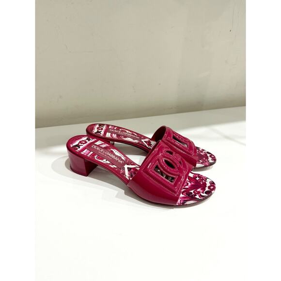 Dolce & Gabbana Slip On Cutout Block Heel Slide Sandals Magenta Pink Women's 37 - Picture 4 of 7